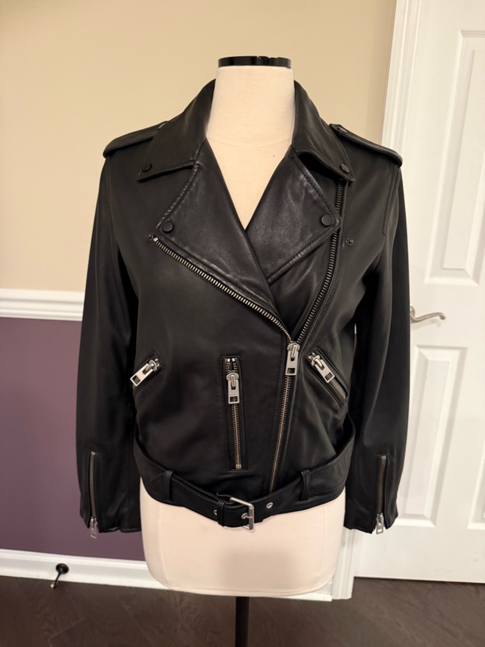 All Saints Baldwin Black Leather Moto Jacket